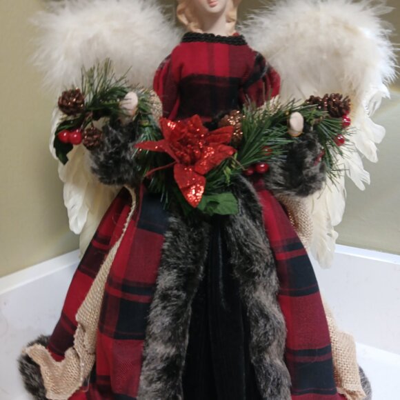 16" Plaid Angel Christmas Tree Topper / Ornament - Picture 2 of 6